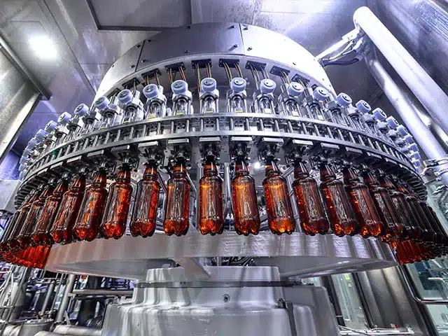 Glass bottles in processing plant