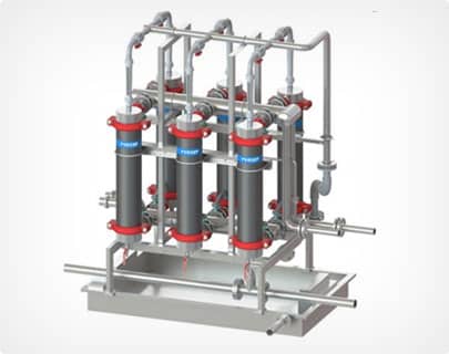 Système de filtration industrielle comprenant plusieurs unités de traitement verticales.